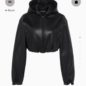 Sleek Black Leather Hooded Jacket for Women